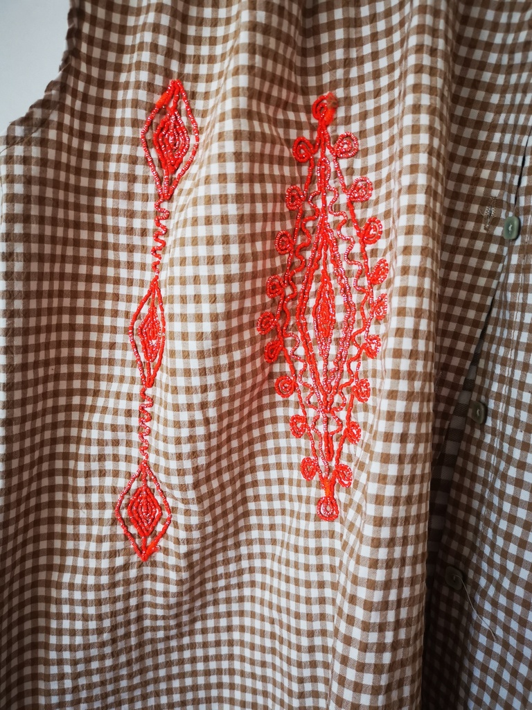 Chemise vichy dessin fluo beige