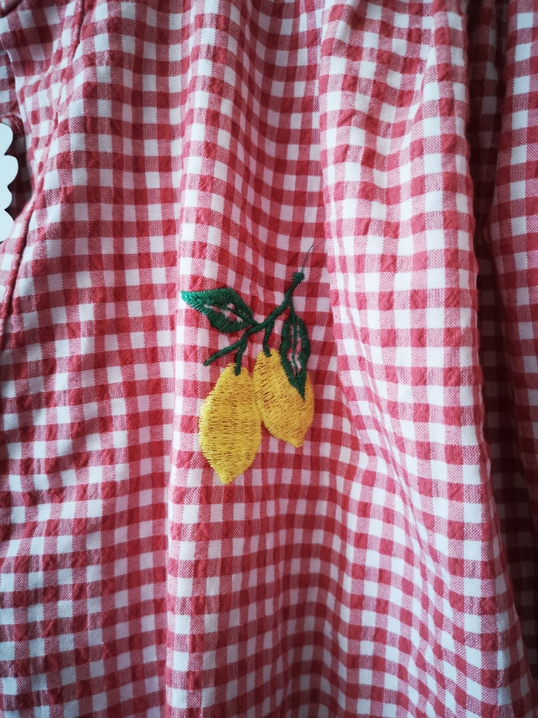blouse vichy citron col mao terracota