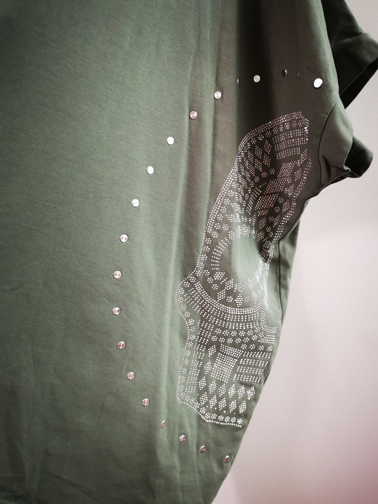 T-shirt skull strass côté Kaki