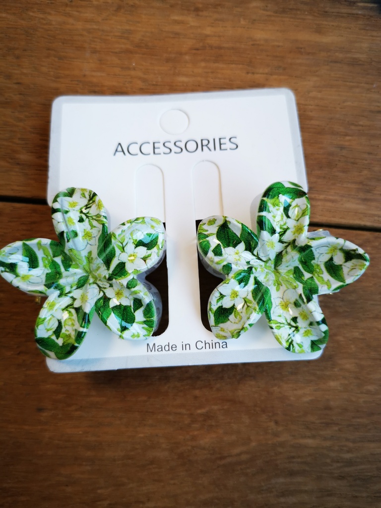 Duo Pinces réversibles fleurs vertes - multicolore