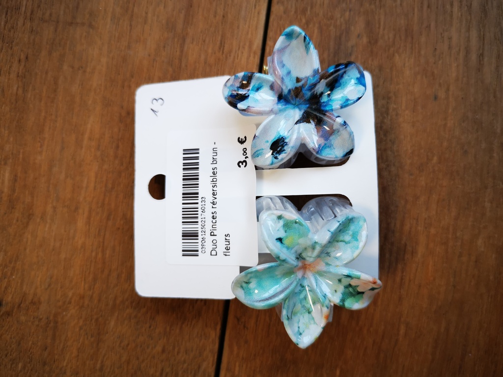 Duo Pinces réversibles brun - fleurs