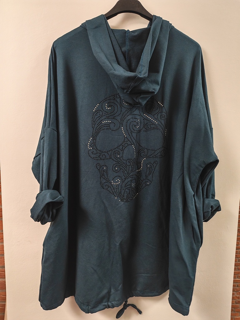 Gilet skull capuche bleu canard