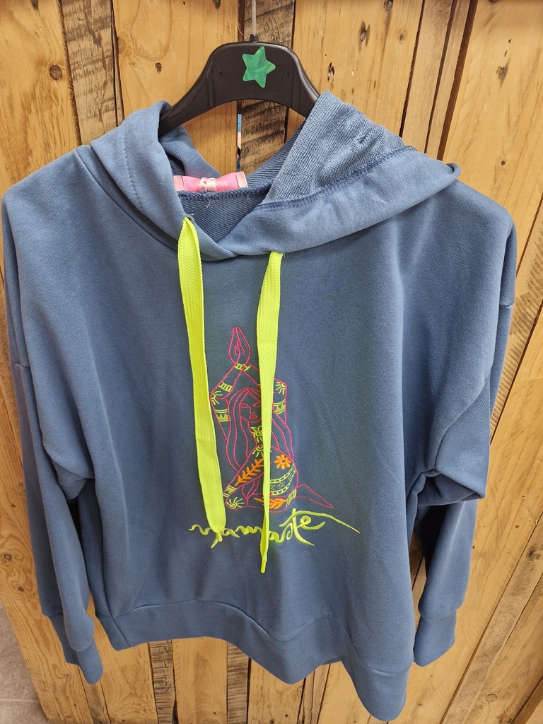 Pull namasté sweat capuche bleu