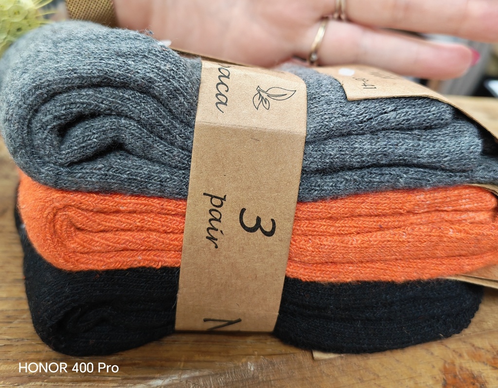 Pack 3 paires Alpaga unies 36/41 - Gris/Noir/Orange