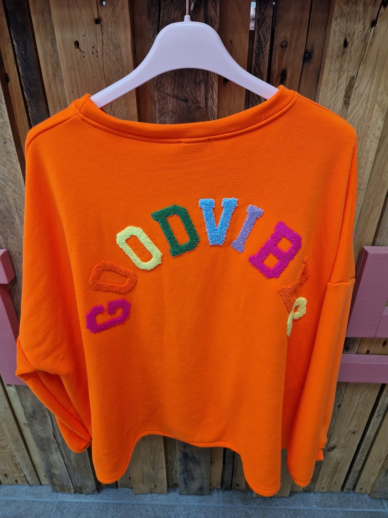 Pull sweat Good Vibes orange fluo