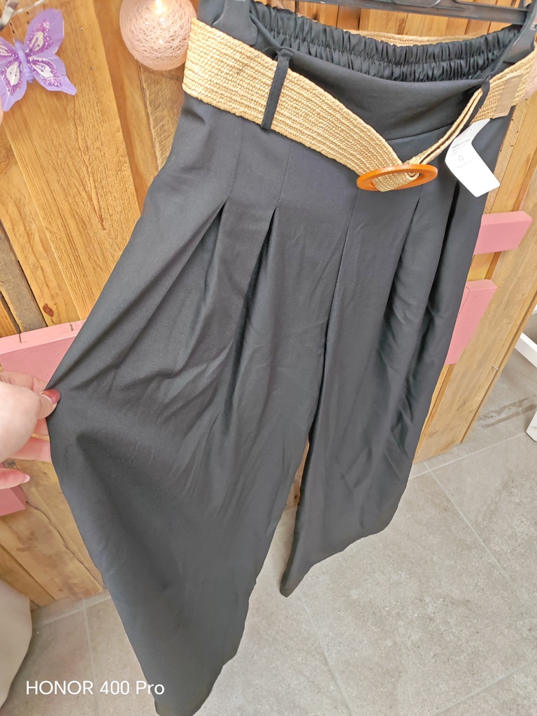 Pantalon coupe large "Melina" avec ceinture noir