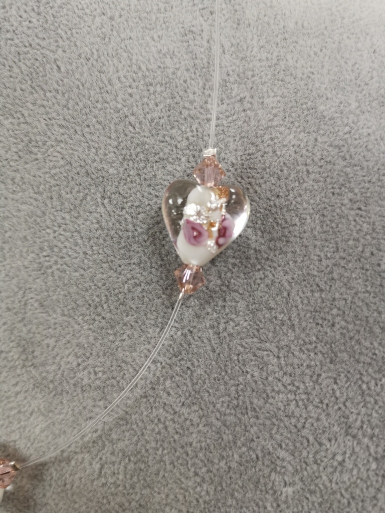 Collier coeur Murano rose transparent toupies PureCrystal Blush Rose
