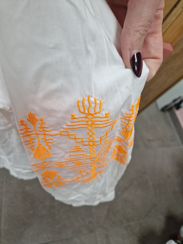 Chemise brodée aux manches "Rina" Blanc-Orange