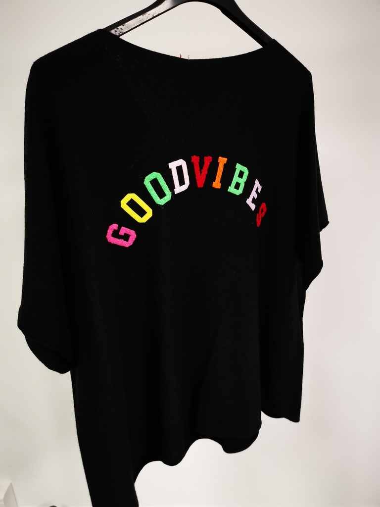 Pull "Good Vibes" manches courtes Noir