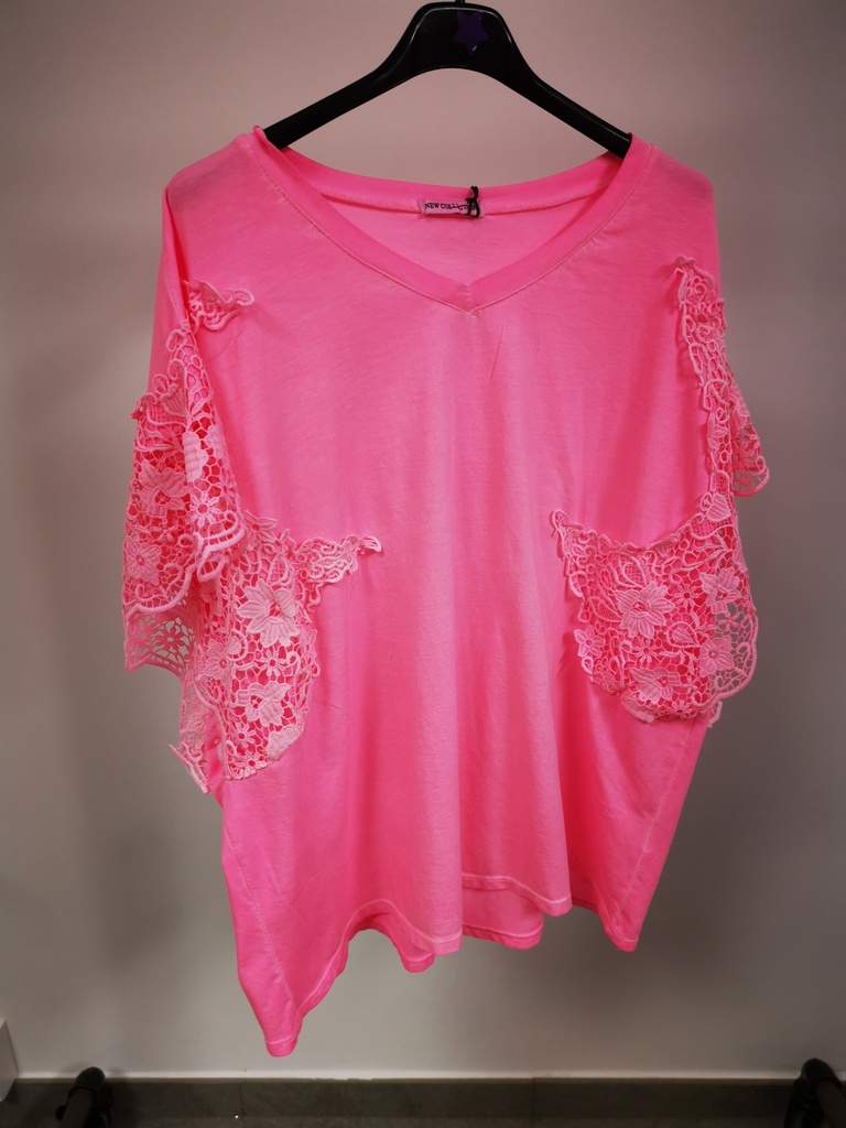 Blouse fluo "Crochia" Rose