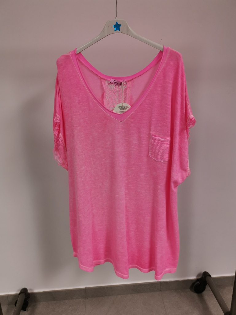 Blouse dentelle dos "Ally" rose fluo