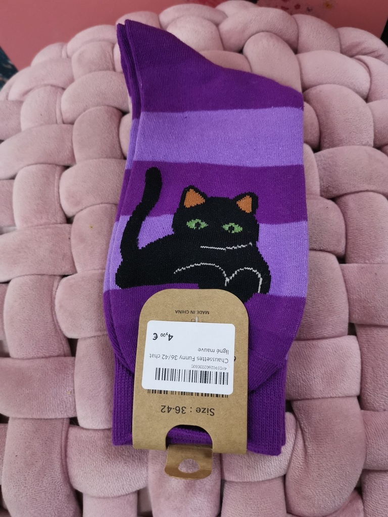 Chaussettes Funny 36/42 chat ligné mauve