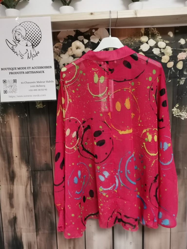 Chemise-poncho fuchsia "Smile" strass