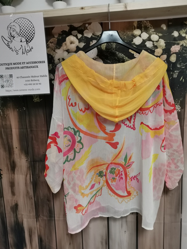Pull voile avec capuche strass "Aziza" orange