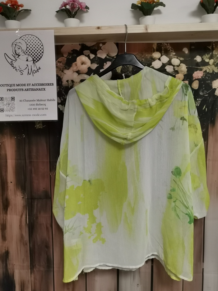 Pull voile avec capuche strass "Aziza" vert