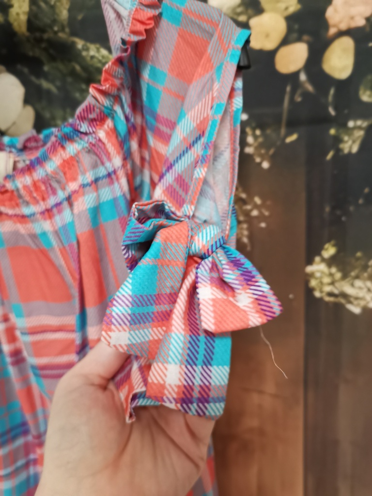 Robe carreaux bleu-corail
