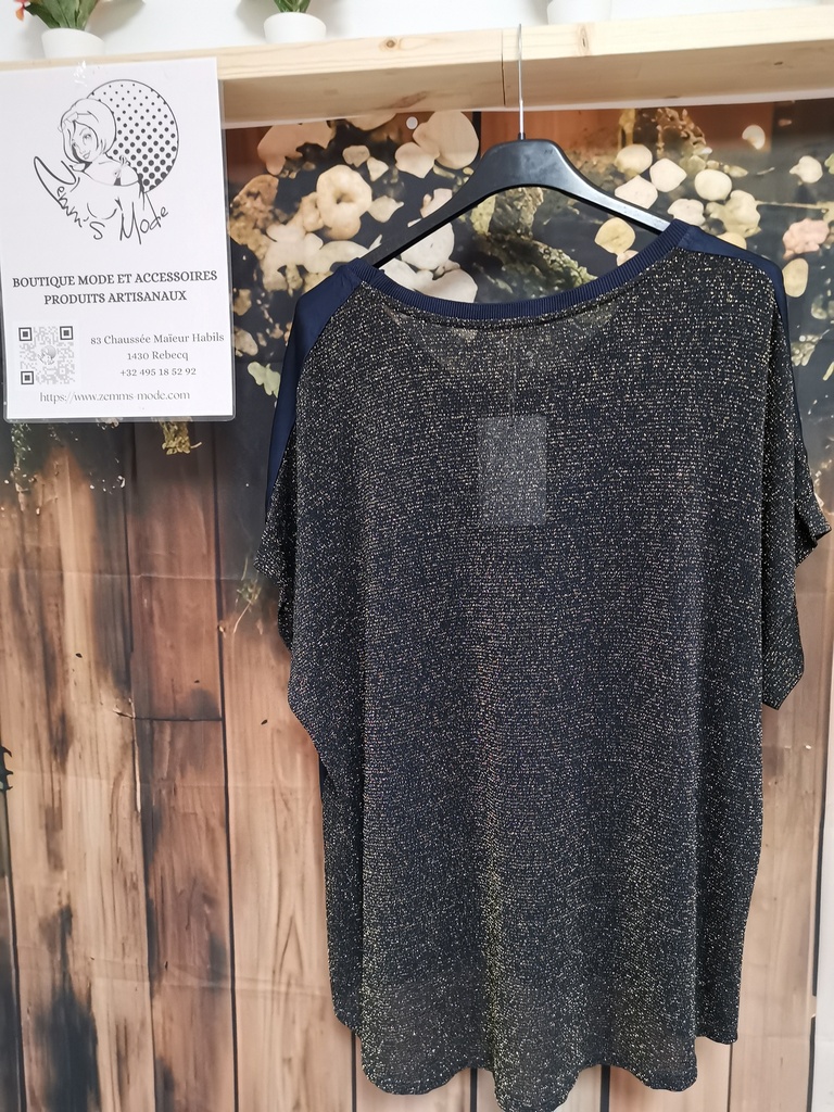 Blouse satinée-paillettée marine/noire