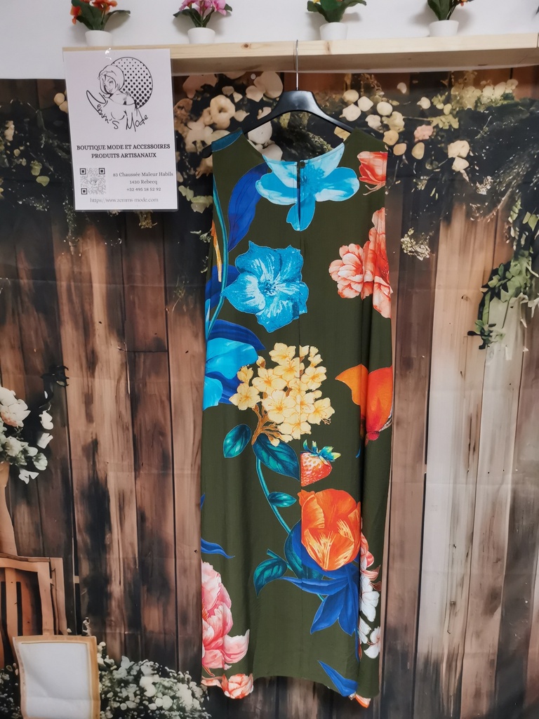 Robe Sabine kaki fleurie