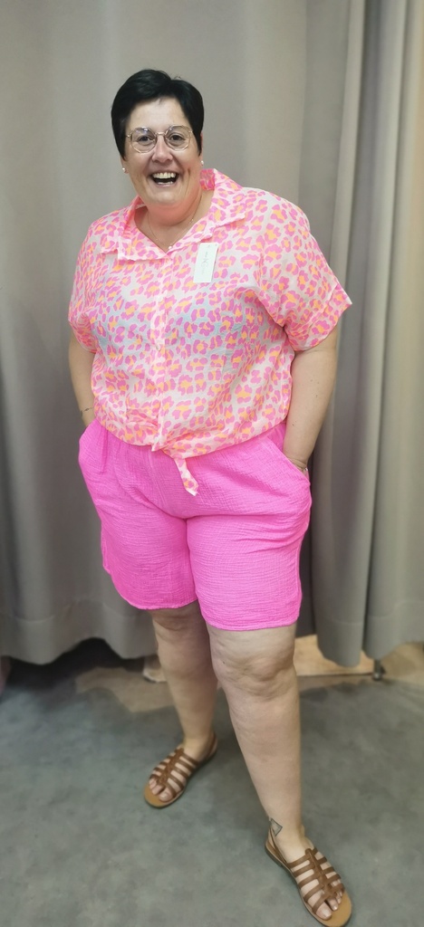 Short Arista gaze de coton unis Rose fluo