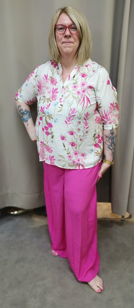 Blouse "Marie-Paule" fleurie bleu et kaki