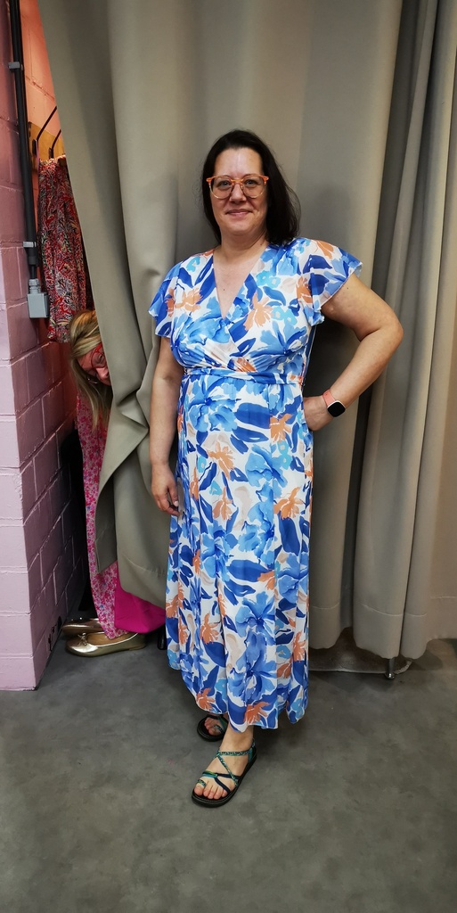 Robe longue "Sita" manches courtes vert eau PT