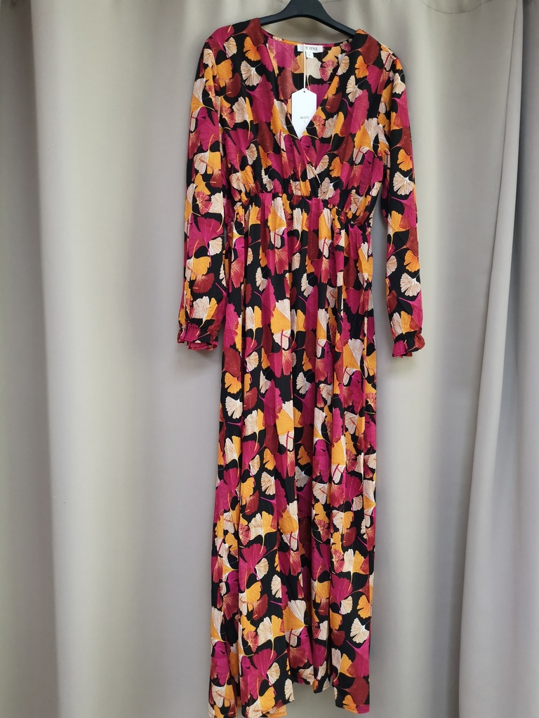 Robe longue ginko "Lana" rose et orange