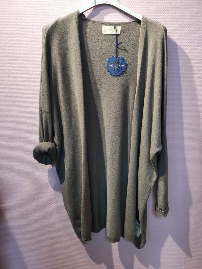 Gilet long uni "Oriane" taupe