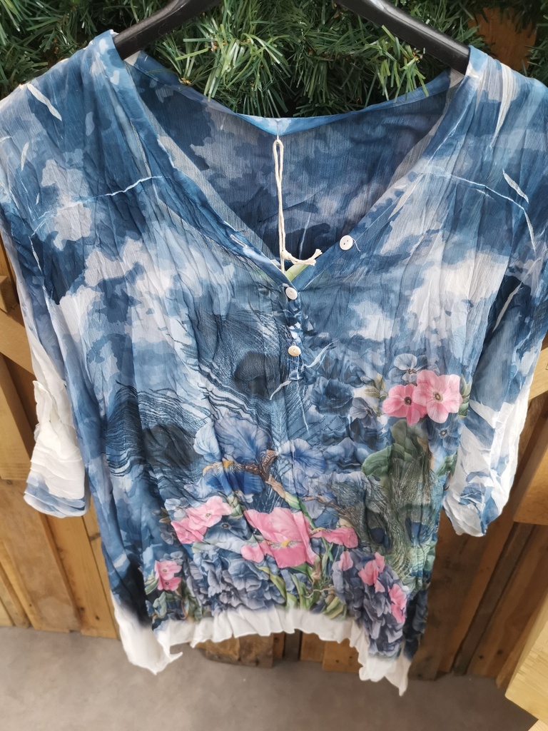 Blouse voile paon bleu marine