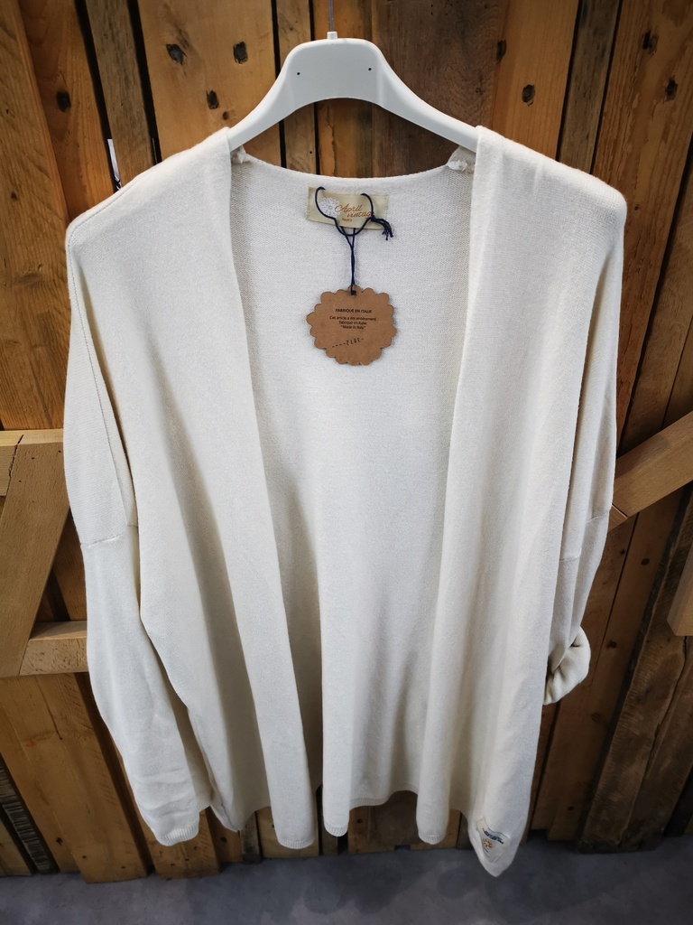 Gilet long uni "Oriane" écru