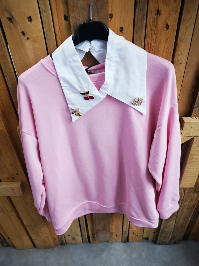 Pull sweat "Maya" col chemise rose pâle