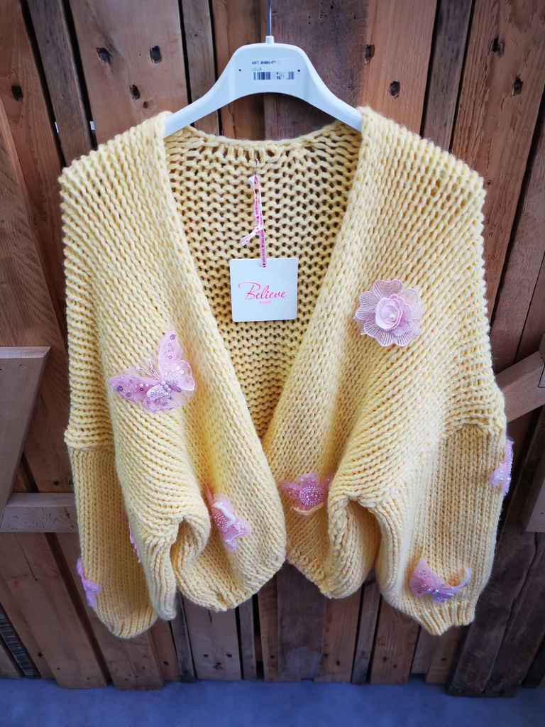 Gilet papillons/fleurs 3D jaune pâle
