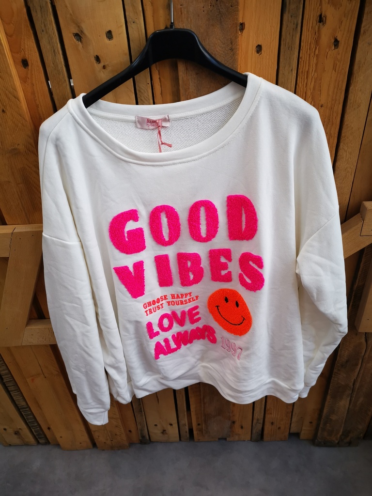Pull Good vibes blanc/rose