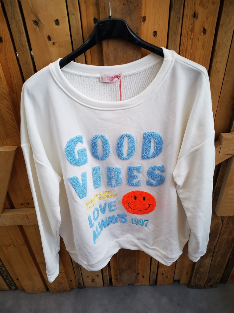 Pull Good vibes blanc/bleu