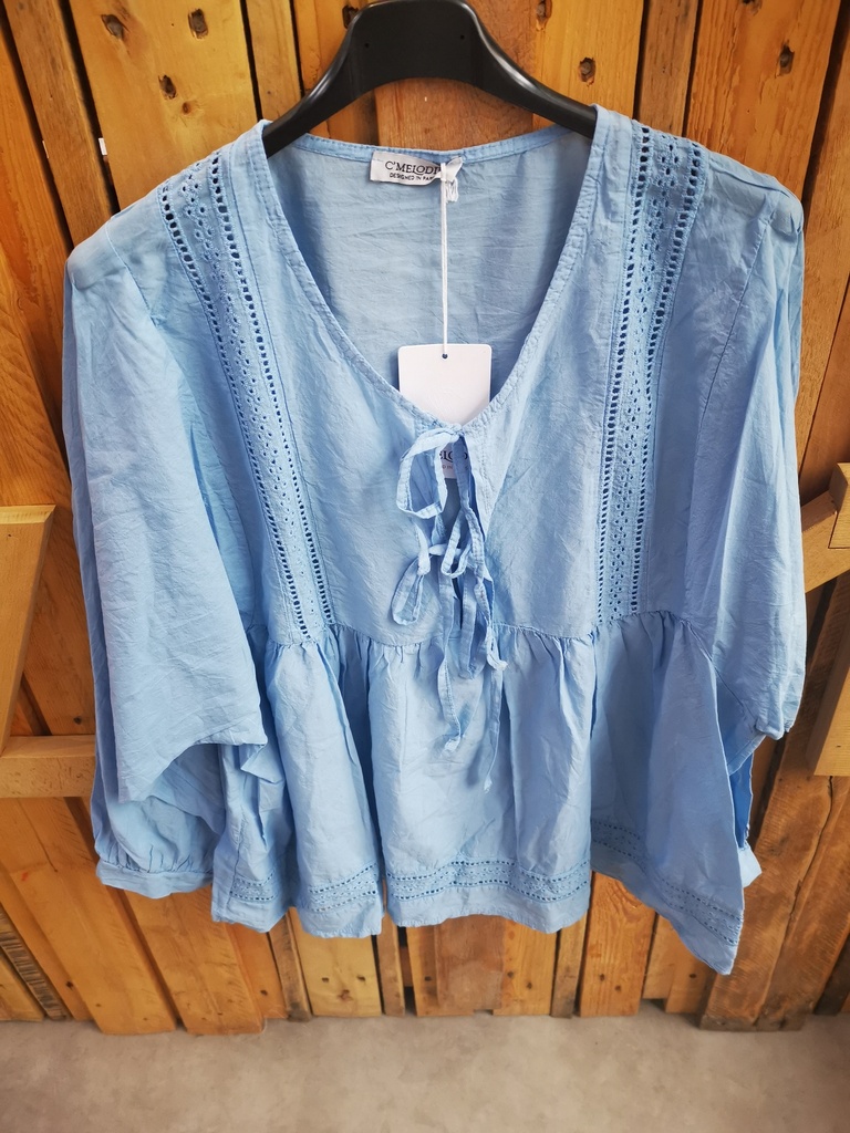 Blouse nœud "Lilou" bleu ciel