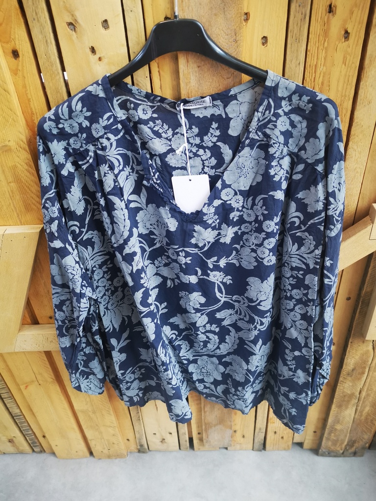 Blouse "Baroque" marine et blanc