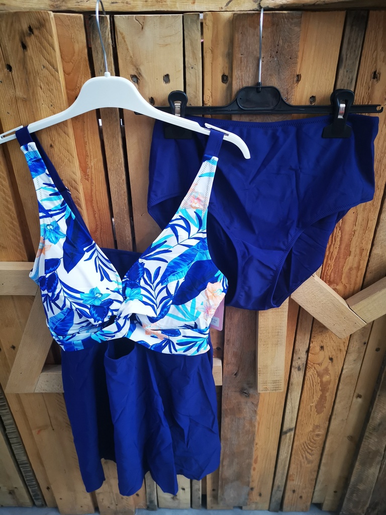 Maillot de bain 2 pièces fleuri bleu roi (HMD027-1)