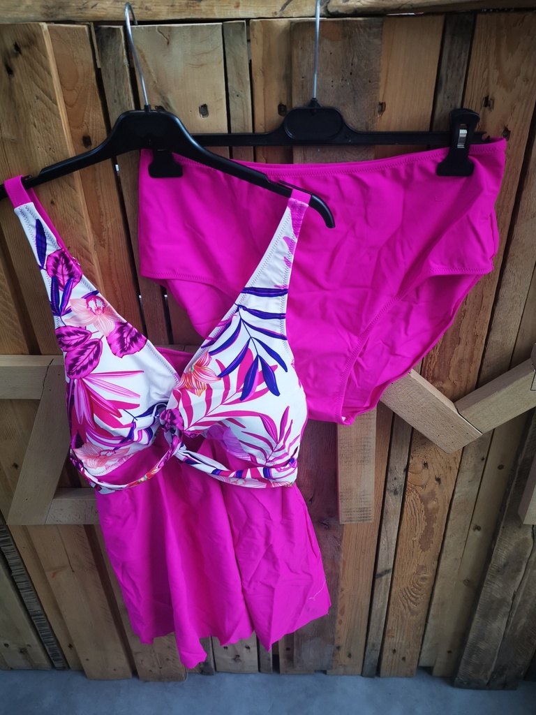 Maillot de bain 2 pièces fleuri bleu et fuchsia (HMD027-2)