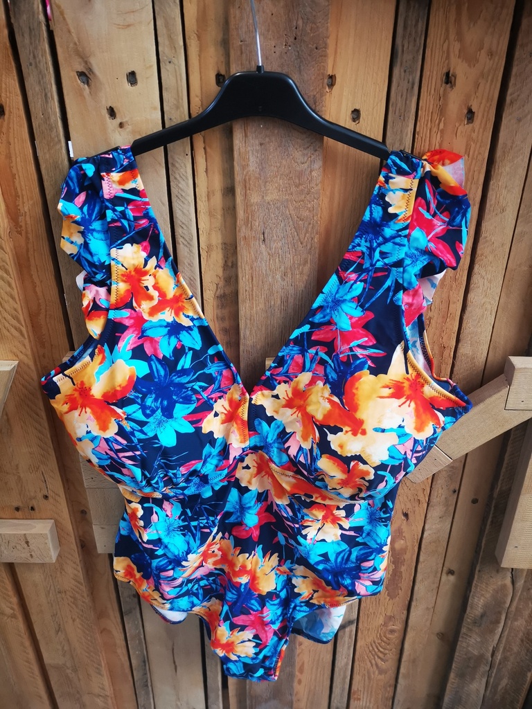 Maillot de bain 1 pièce bleu et corail (HMD009)