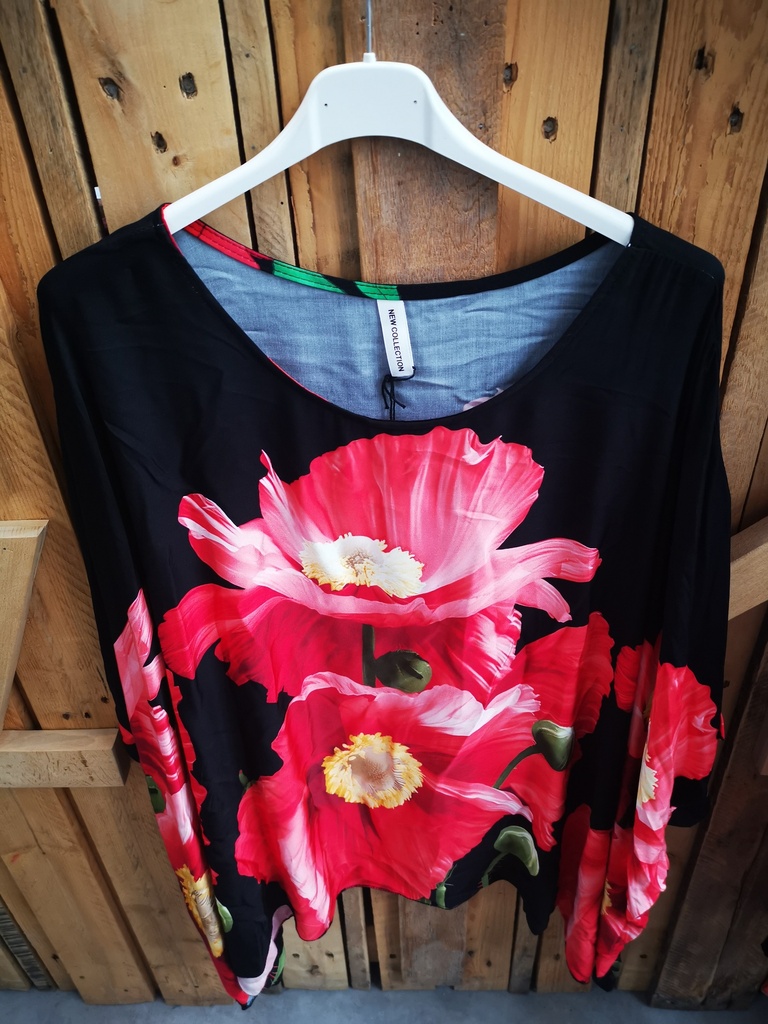 Blouse "Floridia" fleurs noir et rouge