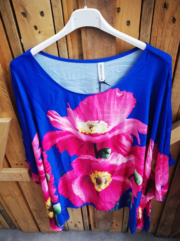 Blouse "Floridia" fleurs bleu roi et fuchsia