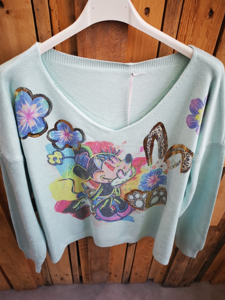 Pull Minnie vert eau