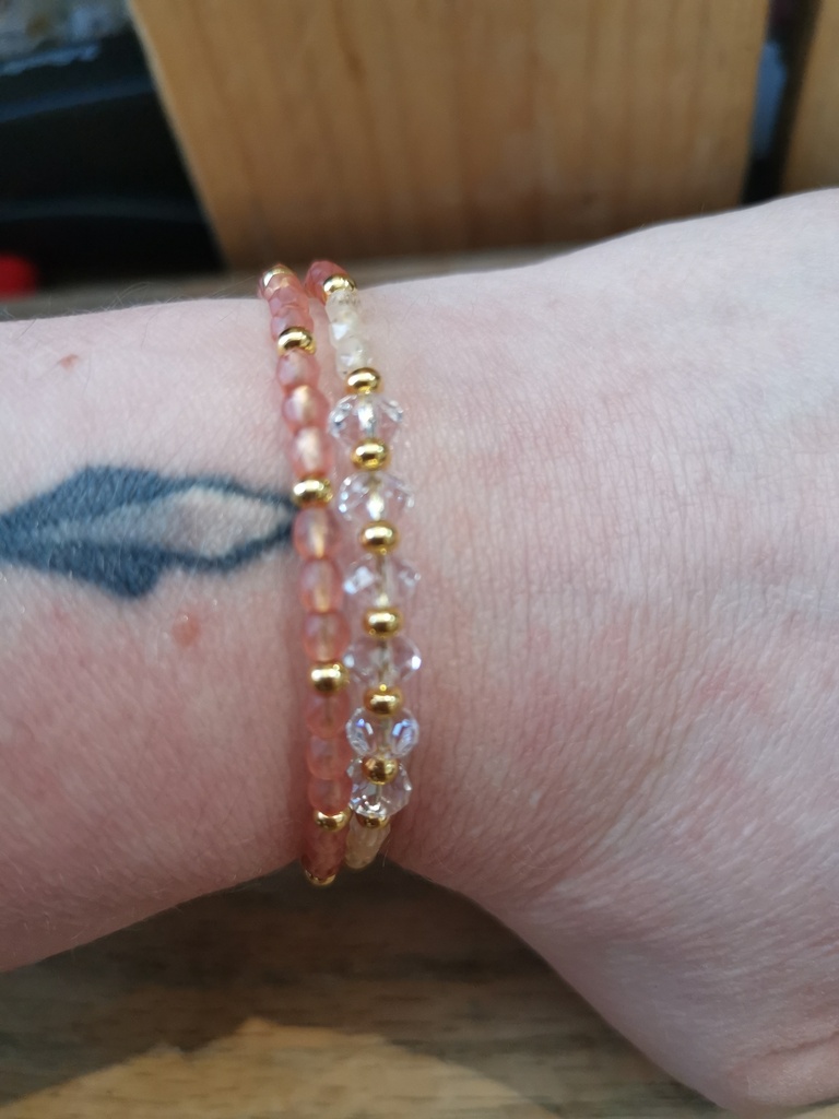 Bracelet doré 2 rangs 6 perles Crystal