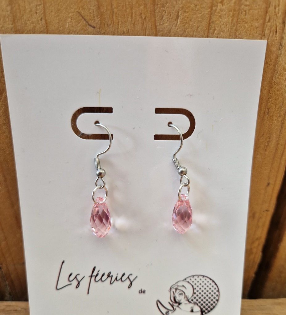 Boucles d'oreilles argentées goutte PureCrystal Dark Rose