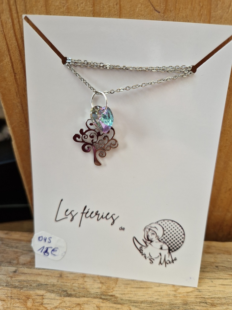 Collier argenté arbre de vie cœur Swarovski(Fééries)