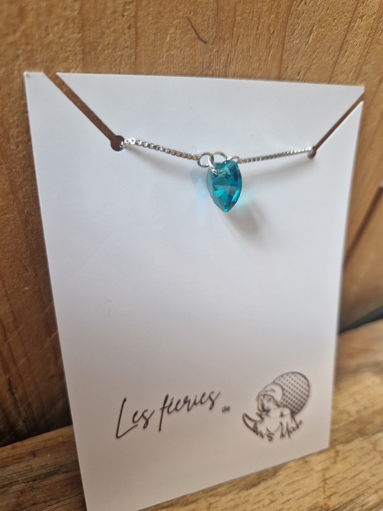 Bracelet argenté coeur turquoise swarovski réglable (Fééries) 