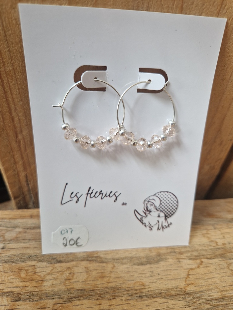 Boucles d'oreilles Créoles argentées perles silk (Fééries)