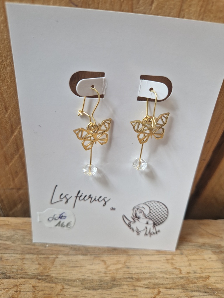 Boucles d'oreilles dorées dormeuse perles silk et ginko (Fééries) 