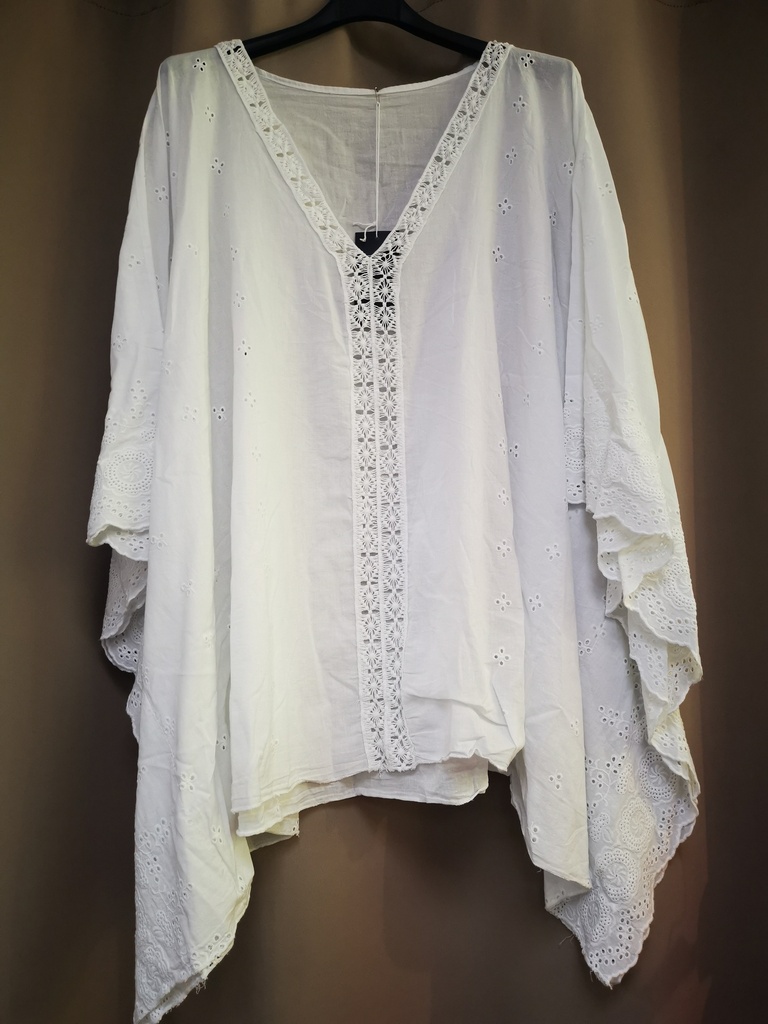 Blouse poncho "Dorine" avec broderie anglaise blanc