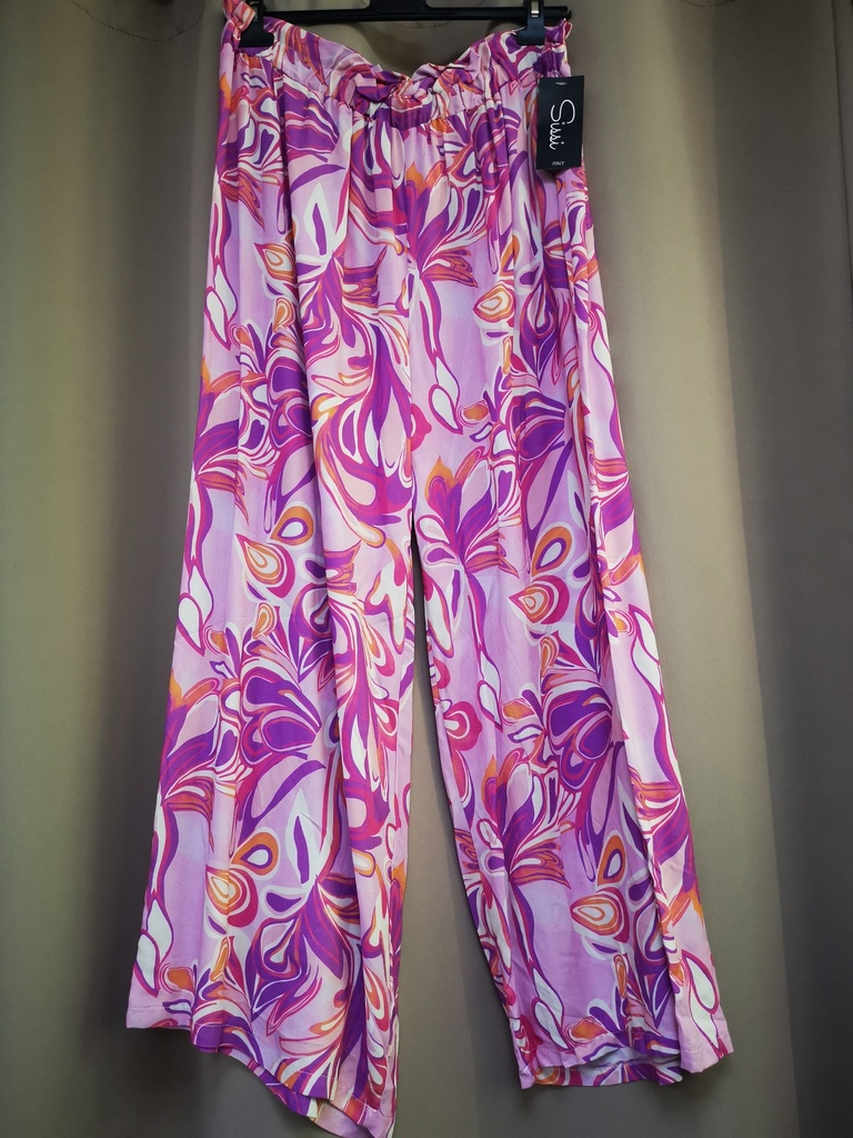 Pantalon "Zéline" fluide fleuri fuchsia et mauve