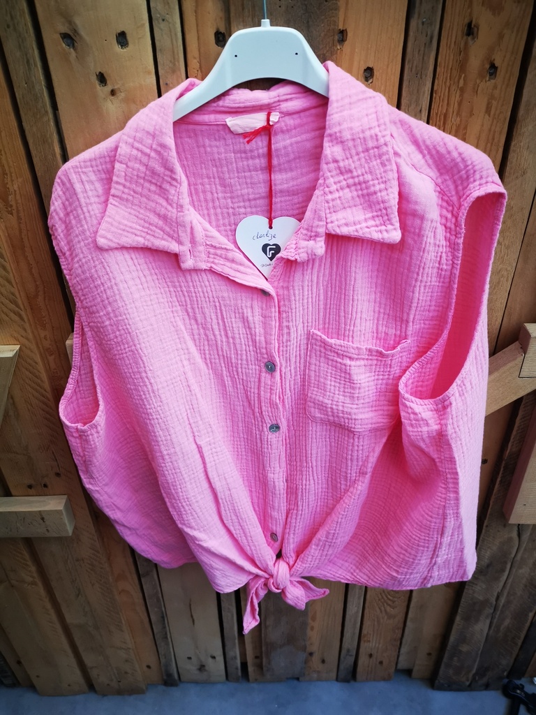 Blouse en gaze de coton"Charlize" avec bouton et nœud rose 